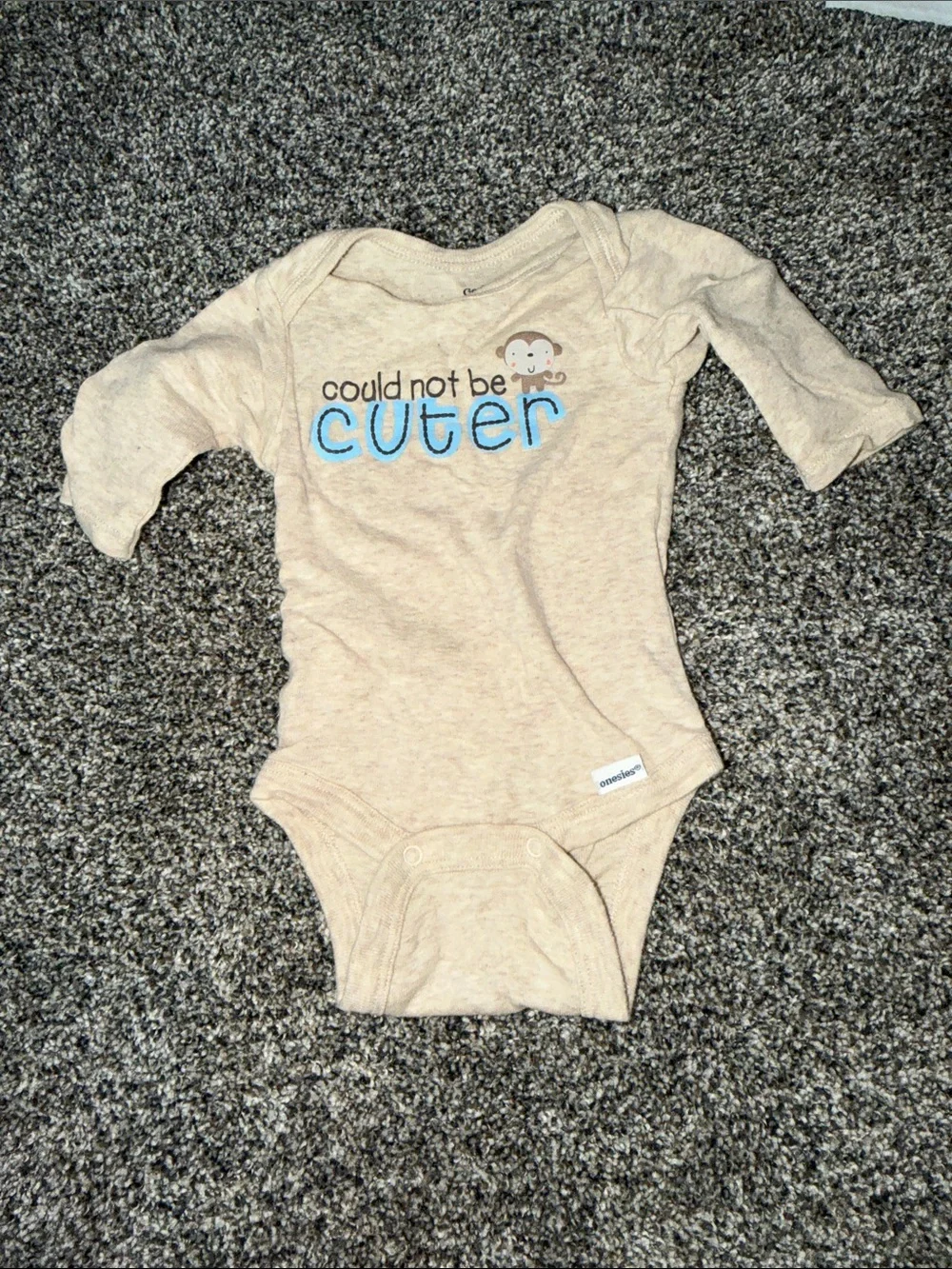 Carter's Beige Long-Sleeve One-Piece with Blue 'Cuter' Embroidery